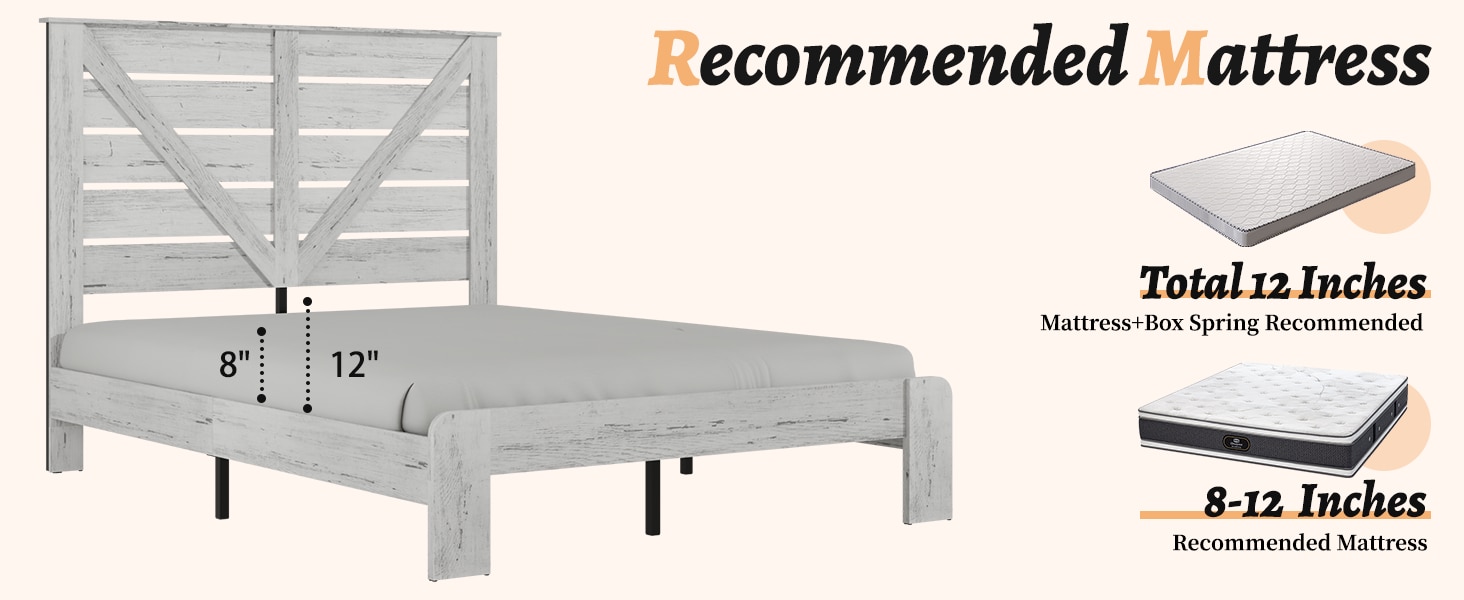 Queen Bed Frame Headboard , Wood Platform Bed Frame , Noise Free,No Box Spring Needed And Easy Assembly Tool,Large Under Bed Storage,White_voghion.com